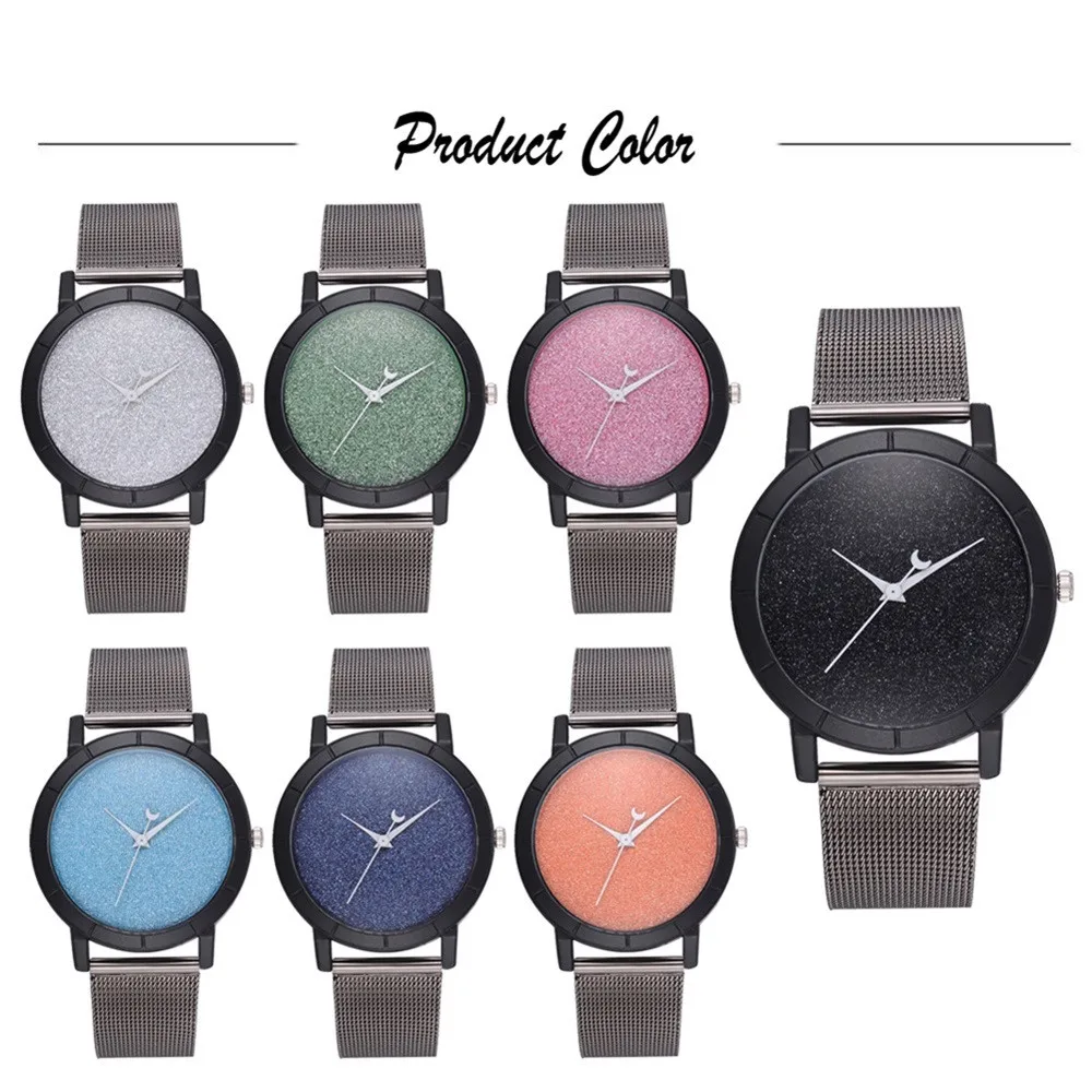 Fashion Casual Women's Watch Shining Stainless Steel Strap Moon Pointer Ladies Clock Analog Wrist Watches relogio feminino | Наручные