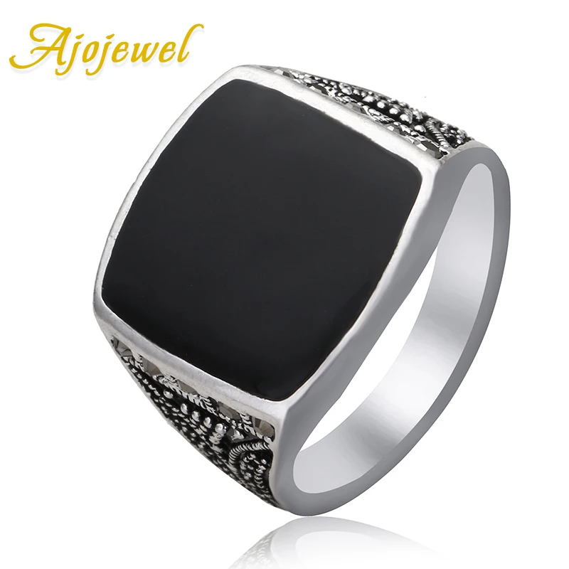 Мужские эмалированные черные кольца с геометрическим рисунком и стразами|ring