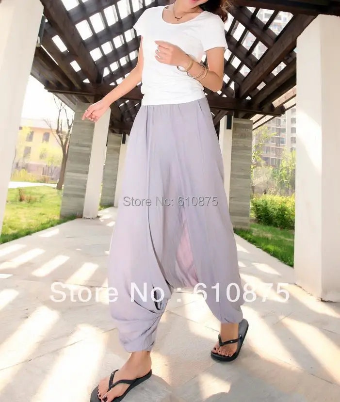 Женские свободные шаровары однотонные хлопковые Капри с эластичным поясом