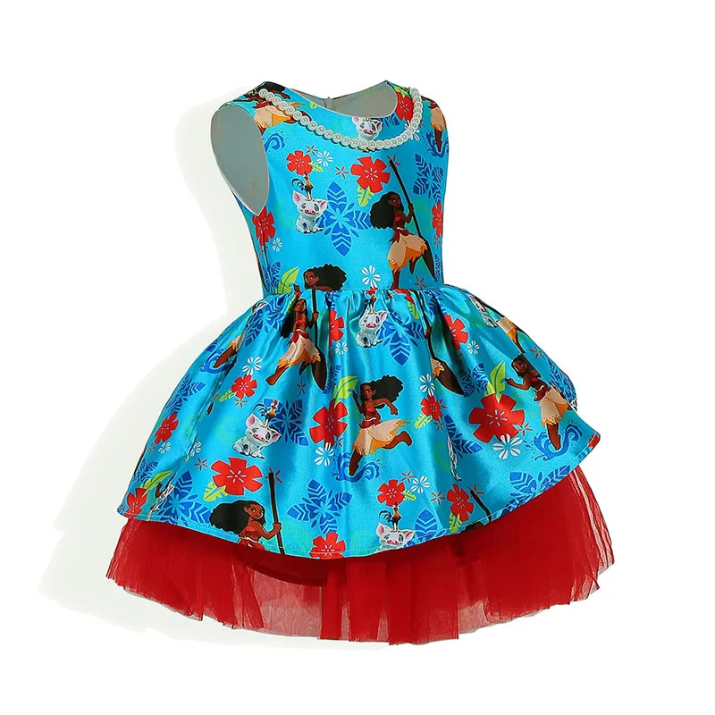 Kids Summer Girls Sleeveless Princess Cartoon Dresses Print Floral Bow Dress Party Prom Wedding Clothes 2 4 6 7 8 9 10 Years |