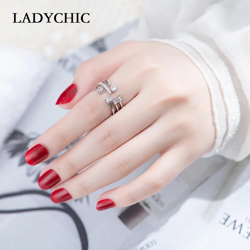 LADYCHIC креативное асимметричное прозрачное Открытое кольцо с кристаллами 3 слоя