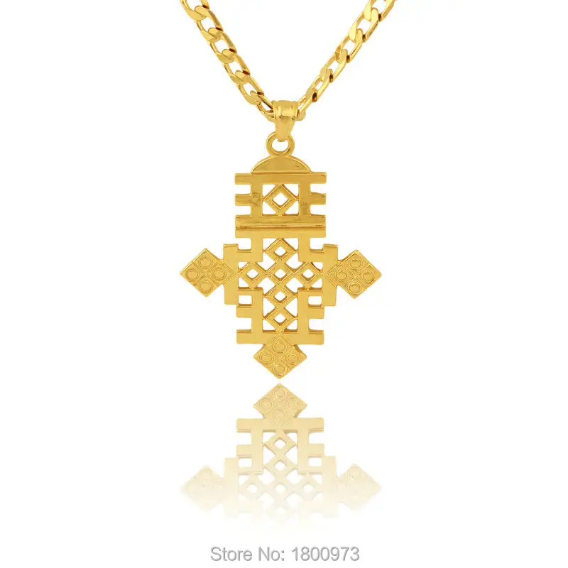 Ethiopian Cross Big Pendant18k Gold Filled Plated Chain Necklace Ethiopia Item Jewelry African Women Men | Украшения и аксессуары