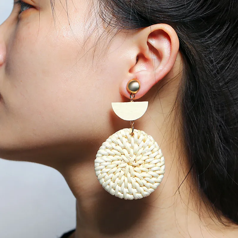Handmade Woven Bamboo Wicker Straw Rattan Triangle Geometric Statement Earrings Fashion Boho Drop for Women Girls | Украшения и