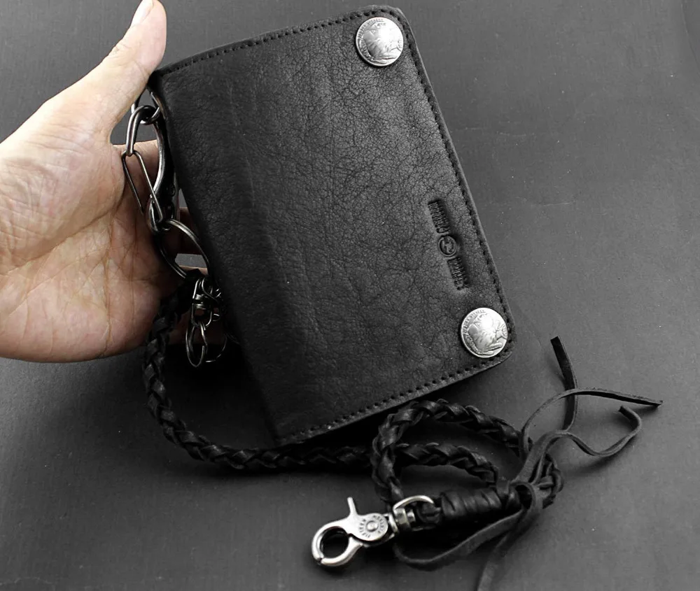 Мужской кошелек из натуральной кожи в байкерском стиле с цепочкой|wallet purse|leather wallet