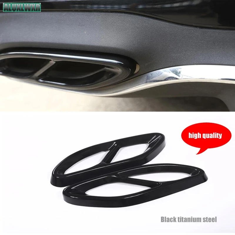 

Black Stainless Steel Dual Exhaust End Tip Pipe Trim fit For Mercedes Benz C Class W205 C200 C220d C250 C250d 2015 2016 2017