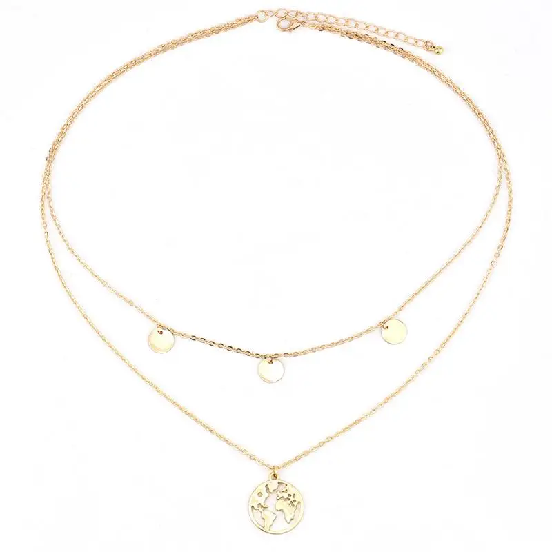 2 Pcs/Set Classic Women Necklaces Hollow Map Round Tassel Pendant Gold Silver Color Necklace Set Girl Fashion Birthday Gift | Украшения и