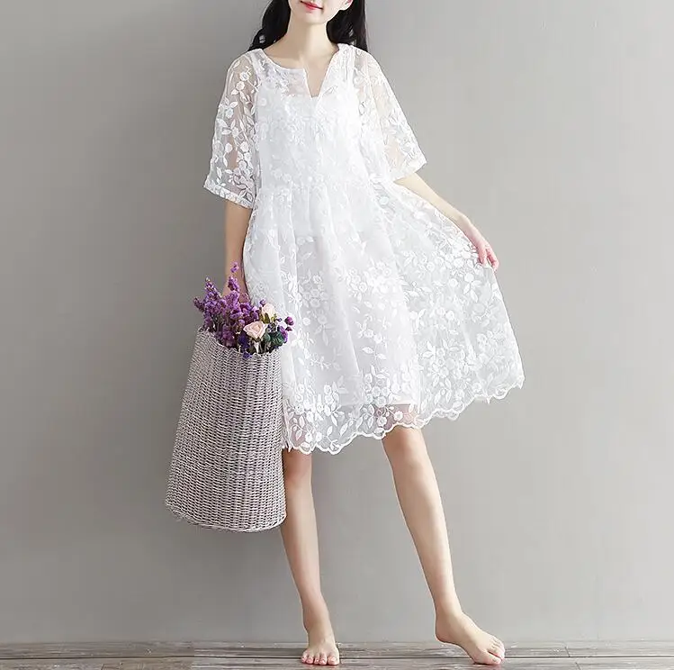 Платье JOYINPARTY женское белое кружевное с высокой талией и вышивкой|women dress|lace women