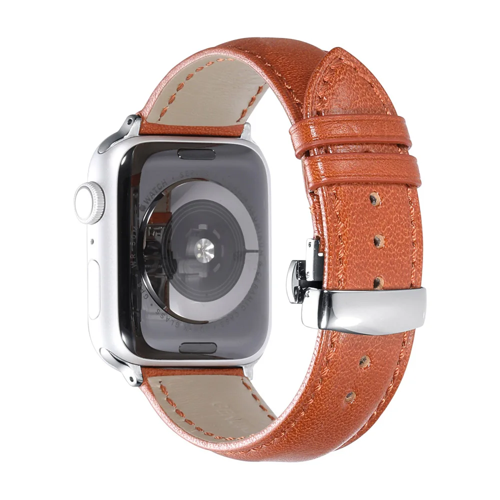IStrap ремешок из натуральной кожи для Apple Watch 42 мм 38 мм/44 мм 40 мм серия 4 3 2 1 для Apple Watch ремешок iWatch ремешок для часов - Цвет ремешка: Brown brown-Silver