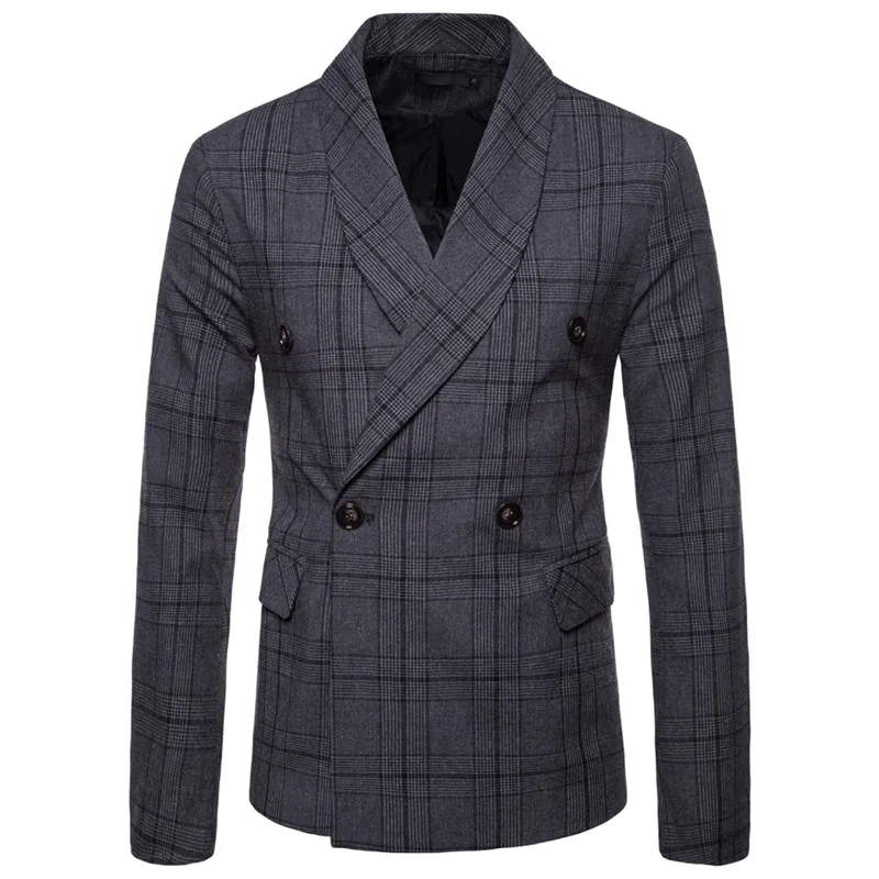 Riinr New Arrival Business Mens Blazer Casual Blazers Men Lattice Formal Jacket Popular Design Men Dress Suit Jackets Fashion - Color: Dark gray