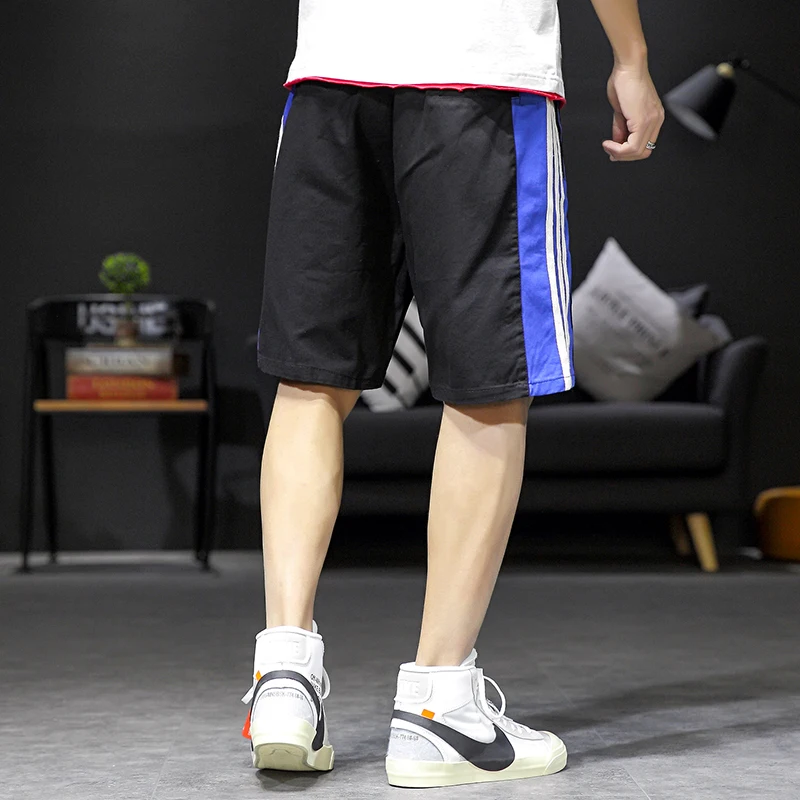 Oversize M-5XL Harajuku Stripe Trousers Men Streetwear Short Knee Length Loose Casual Shorts 2019 Summer Male Sports | Мужская одежда