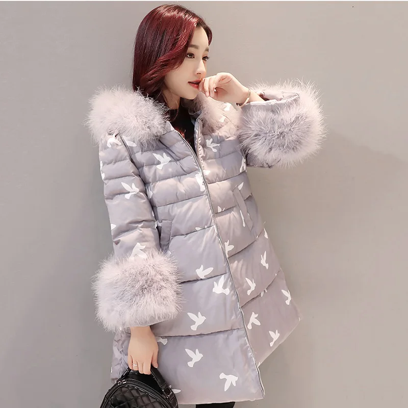 2019 winter new women's autumn clothing fashion casual wild long paragraph printed nine-point sleeves cotton coat A327 | Женская