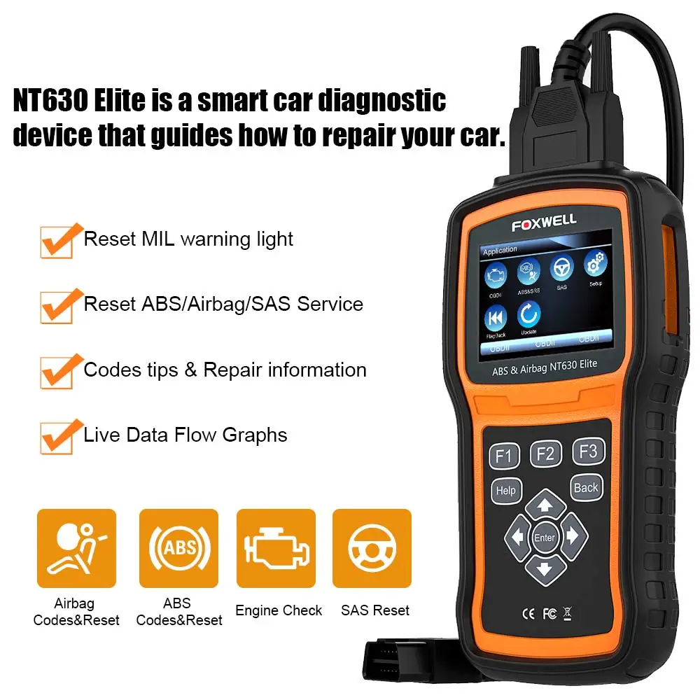 FOXWELL NT630 Elite OBD2 автомобильной сканер ABS SAS подушка безопасности столкновение сброс
