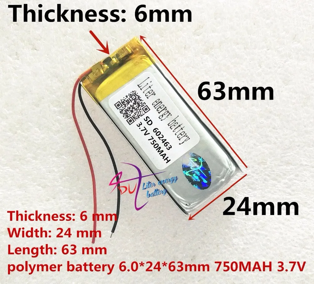 

Лучший бренд батареи Бесплатная доставка 3,7 V, 750 mAH, [602463] PLIB; полимерный литий-ионный/литий-ионный аккумулятор для dvr, GPS, mp3, mp4, сотового телефо...