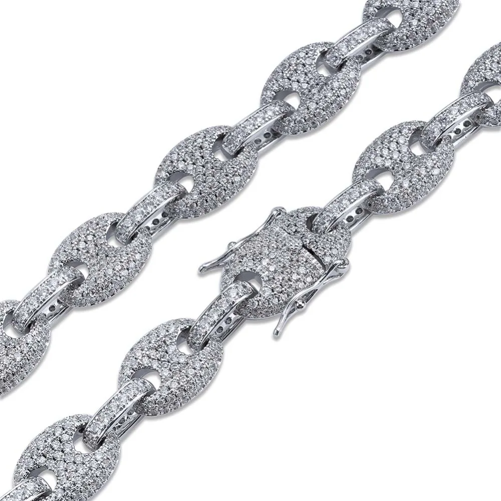 TOPGRILLZ 12 мм одноцветное Золото Серебро Цвет кубический циркон звено ожерелье Bling мужские хип хоп ювелирные изделия медь льдом звено цепь для подарка