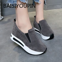 new silod casual women shoes shallow frosted upper thick bottom elastic band round toe platform breathable student female shoes