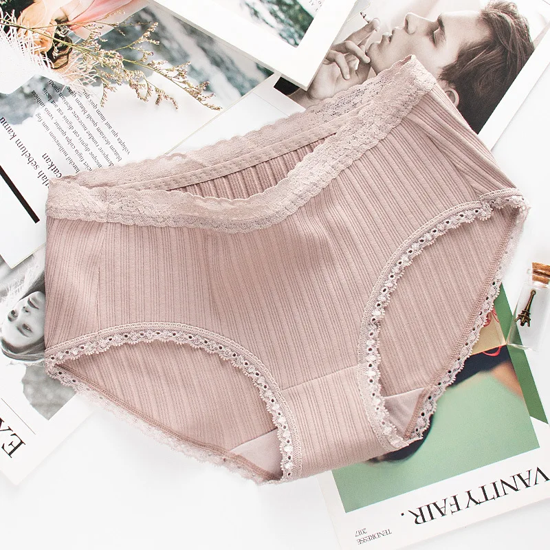 Женские трусики из хлопка кружевные с промежностью однотонные бесшовные для