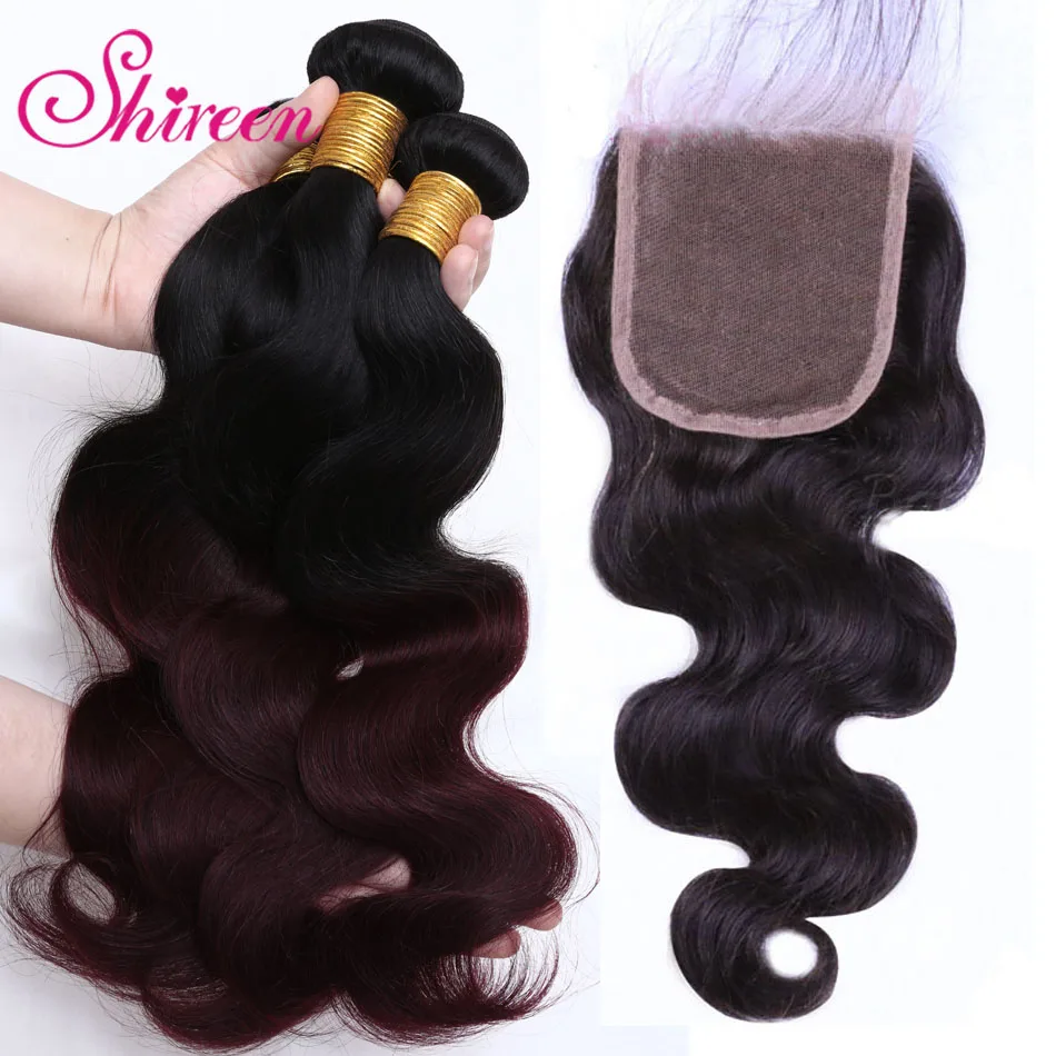 

Brazilian Hair Body Wave Burgundy Bundles With Closure Red Bundles With Closure 1B/99J Colored Remy Hair Bundles With Closure