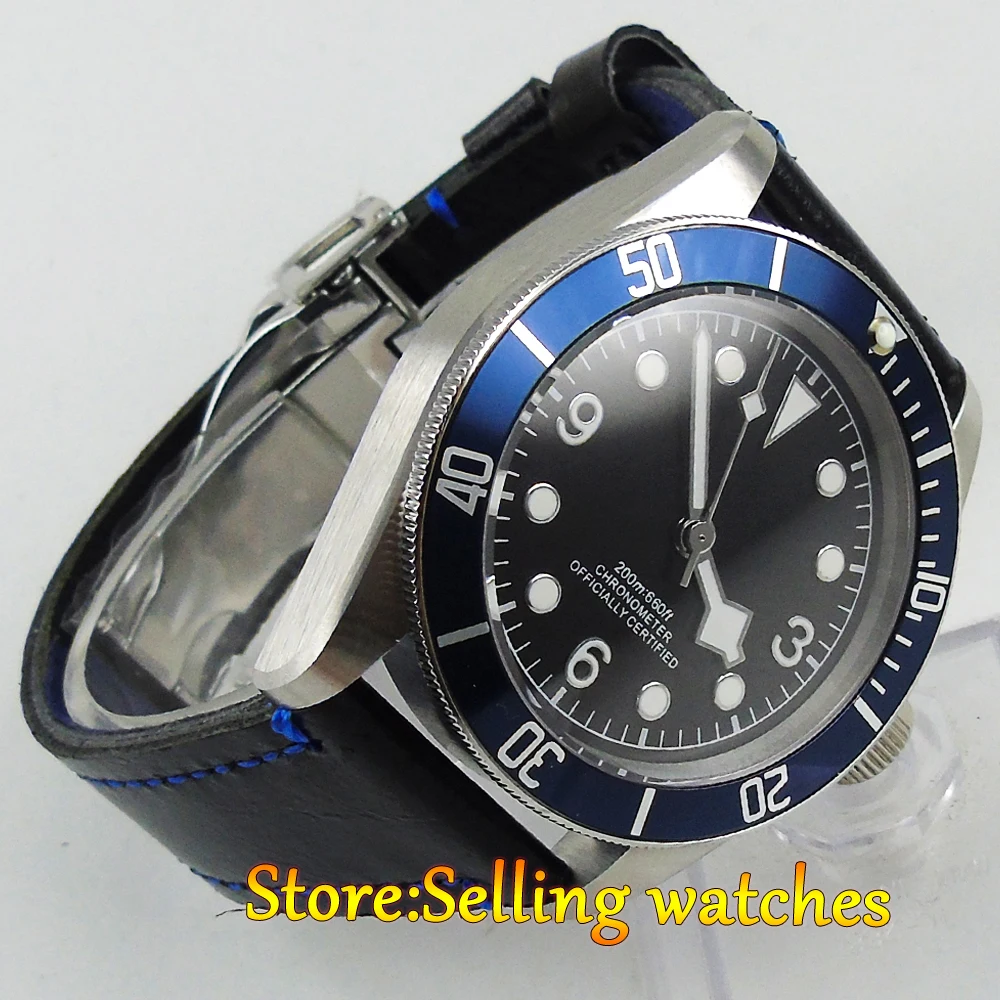 

41mm corgeut black dial blue bezel Sapphire glass automatic mens Watch
