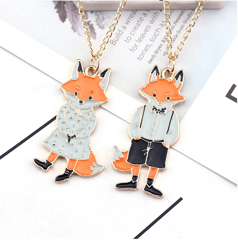 DIY симпатичное животное ожерелье подвеска кавайи мультфильм Mr. Fox Miss. Fox чокер Золотая цепь унисекс любовник ожерелье s& Кулоны Прямая поставка