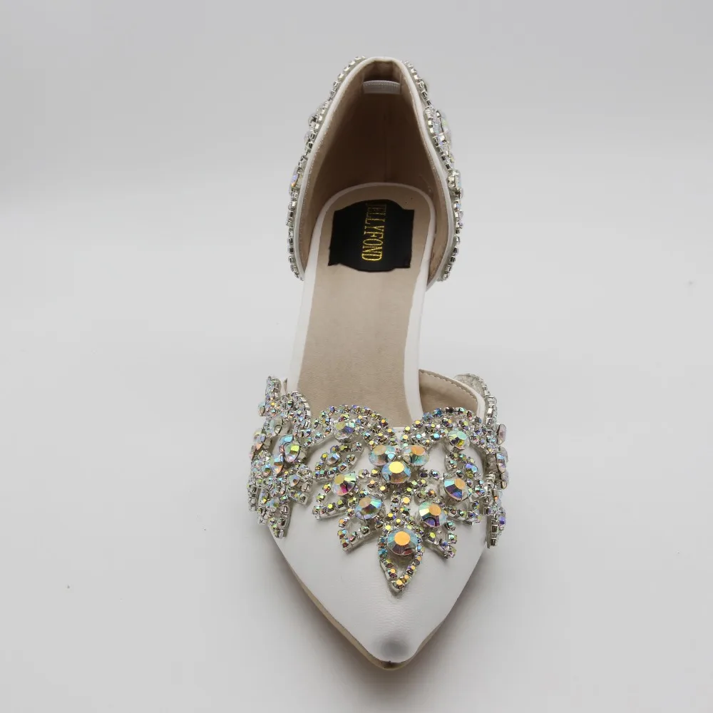 JELLYFOND Luxury White Crystals Women High Heels Pumps Bling AB Rhinestones Diamond Wedding Shoes Bridal Party Dress Shoes Woman