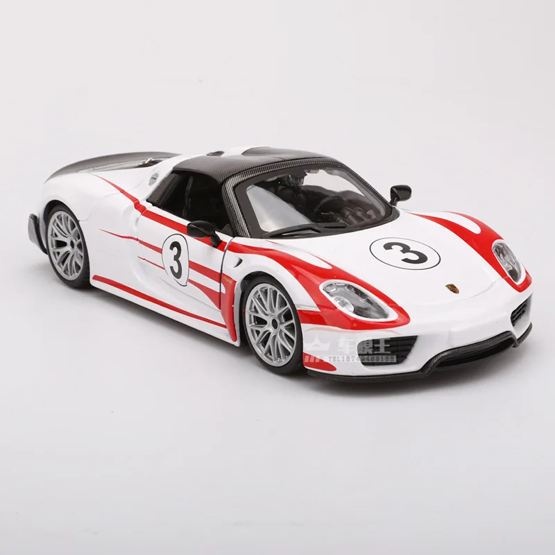 Модель супер игрушечного автомобиля 1:24 из металла для Porscheed 918 weissach с управлением