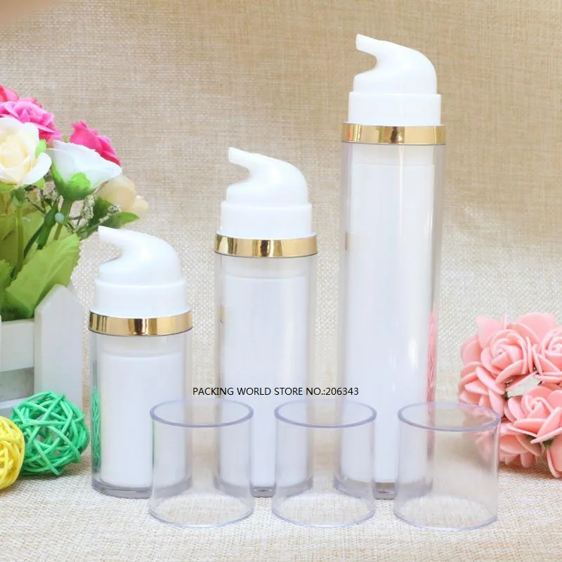 Белая двухслойная безвоздушная бутылка 15 мл с прозрачной крышкой