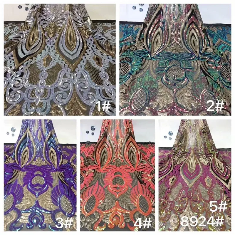 

African Lace Fabric 2019 gold green High Quality Lace Sequins Fabric French Nigerian Lace Fabric 3d Embroidery Wedding Lace