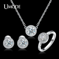 umode wedding engagement jewelry for women white gold color round cz with necklaces earring ring sets gift us0043