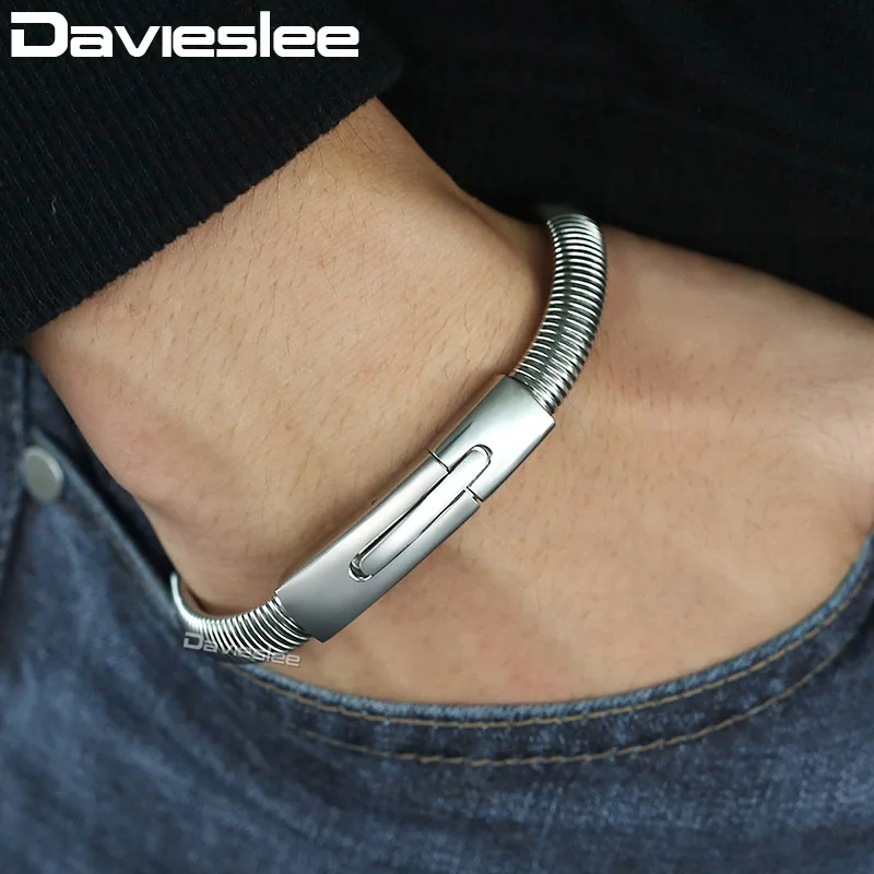 Мужской браслет Davieslee из нержавеющей стали с плоской змеиной елочкой