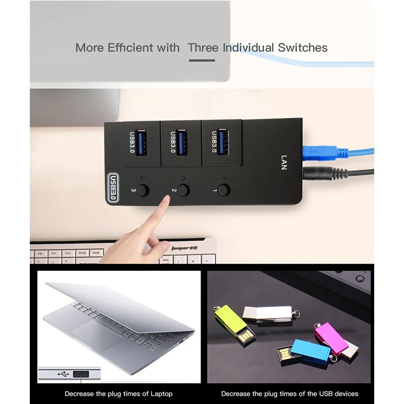 C-BOX USB3.0 Multiple Hub With Ports 3 Individual Power Switches Ethernet RJ45 Lan Port 100M 1000M USB Docking Station |