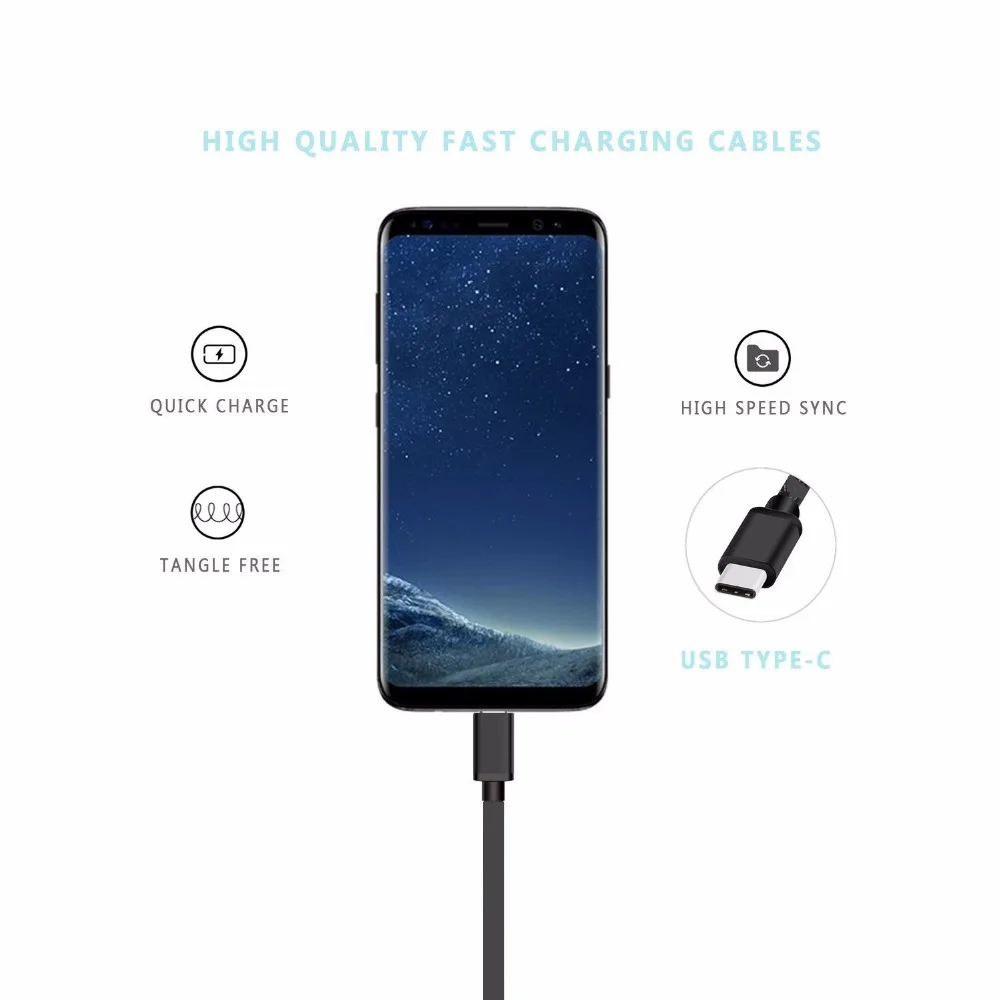 20 шт. usb type C кабель для Samsung Galaxy S8 2A usb type-C быстрое зарядное устройство кабели для мобильных телефонов для Samsung S8 Plus S9