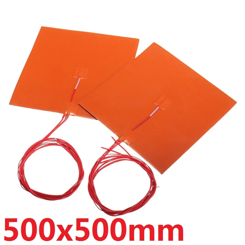 500 X 500 mm Silicone heating pad 3d printer heated pad 1000W@220V with 100k thermistor adhesive back