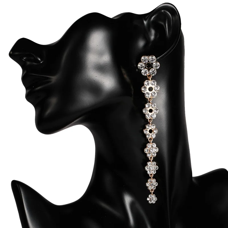 Bride Earrings For Women Crystal Large Big Long Drop Hanging Dangle Flower Fashion Jewelry Accessories | Украшения и аксессуары