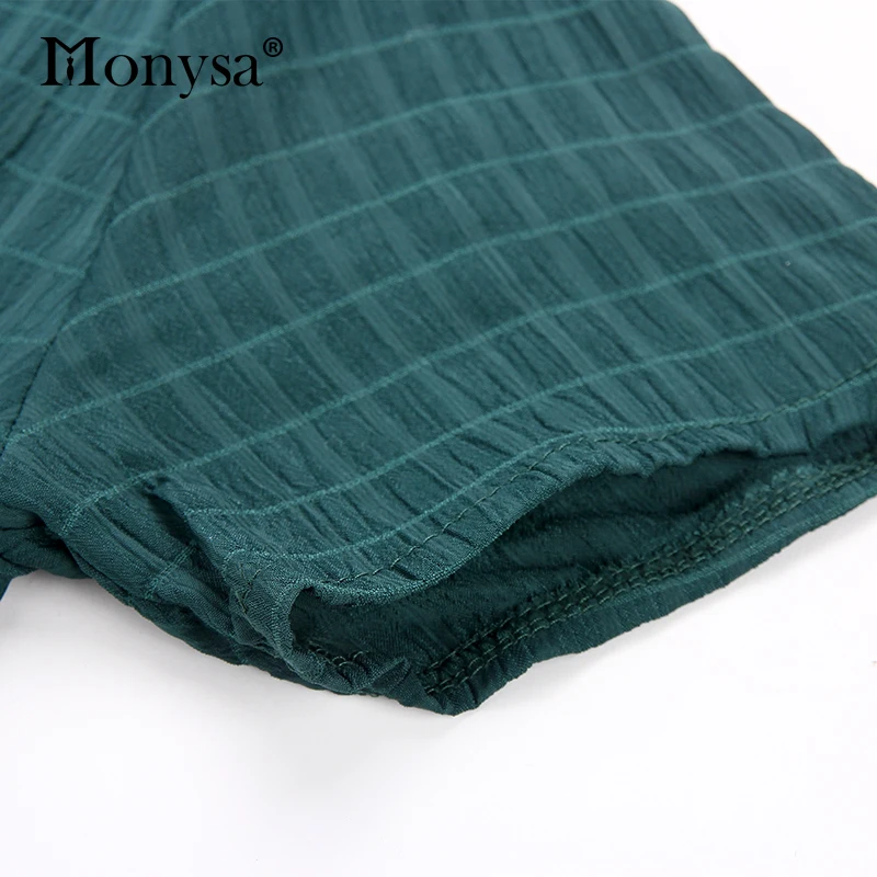 Женское платье миди Monysa повседневное зеленое с коротким рукавом и каскадными