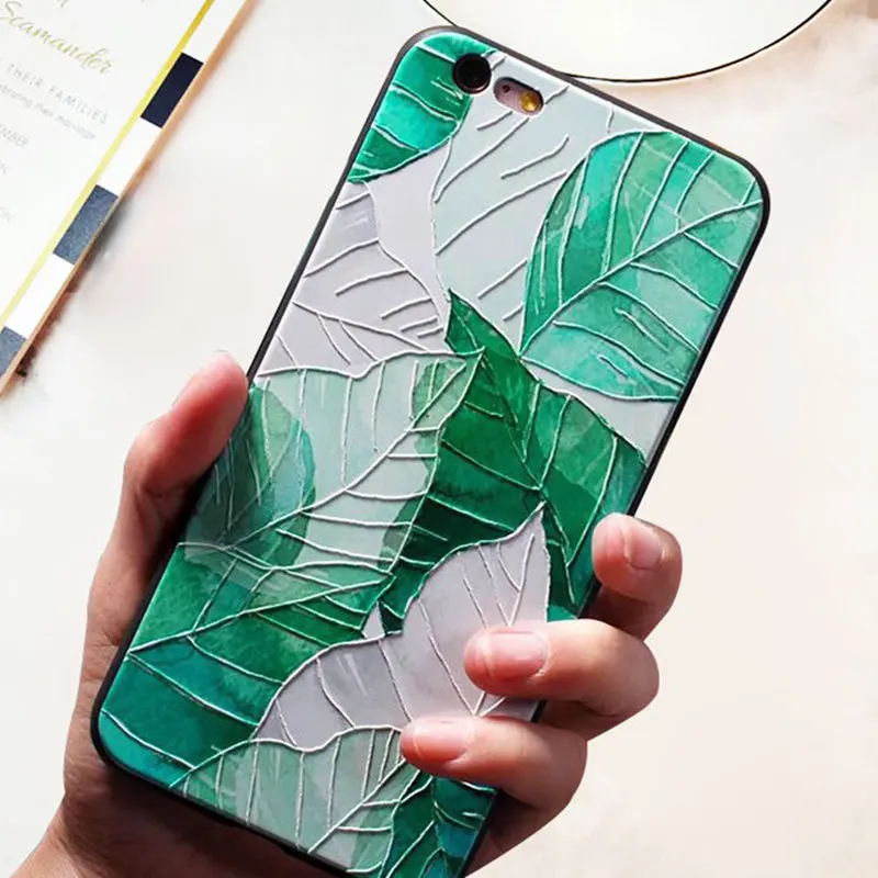 3D рельеф свежие зелёные листья чехол для Xiaomi 6 A1 A2 накладка из мягкого силикона