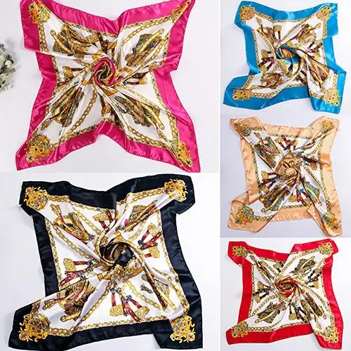 Женская Большой Площади Шелковый Как Имитационные Атласная Шарф Цветок Печати