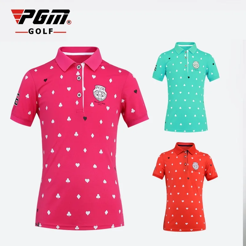 

Pgm Girls Golf T-Shirt Summer Children Short Sleeve Printing Shirt Teenager Breathable Soft Running Sportwears D1061