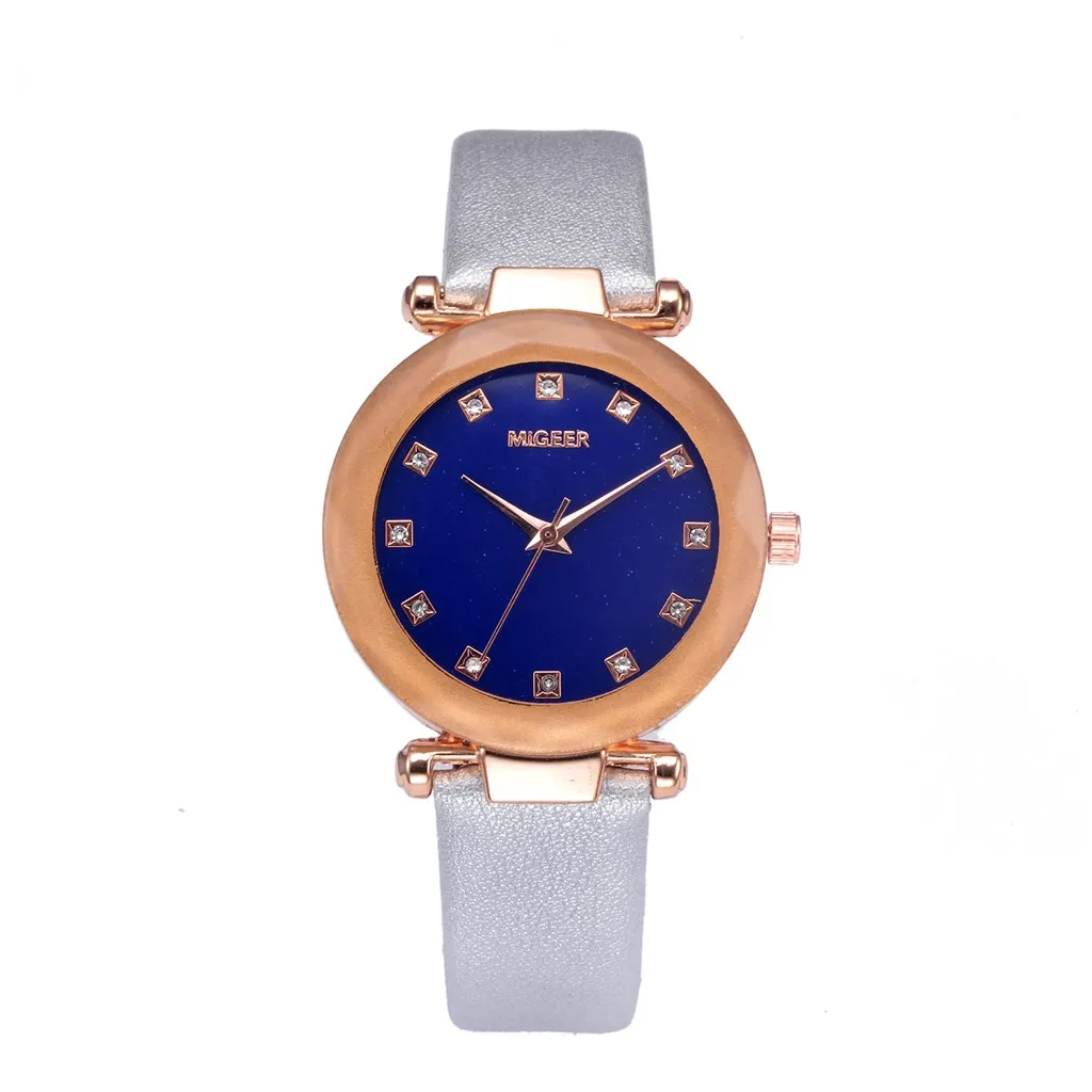 Модные кварцевые женские часы с выпуклым стеклом кожаные высокого качества