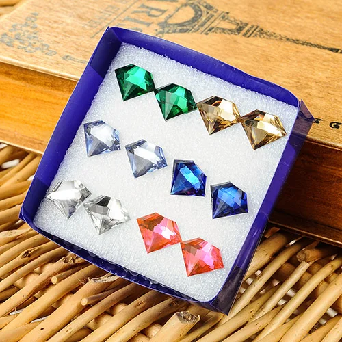 6 pairs Горячая Распродажа, 6 пар/упак. набор, имитация бриллиантов, серьги-гвоздики с рисунком для женщин, полимерные геометрические разноцветные ювелирные изделия, серьги, подарок для девочки - Окраска металла: 6 pairs