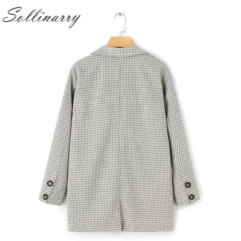 Sollinarry, модное осеннее пальто с зубчатыми лацканами, куртки, женские свободные клетчатые пальто на пуговицах с карманами, женские повседневные Куртки Оверсайз