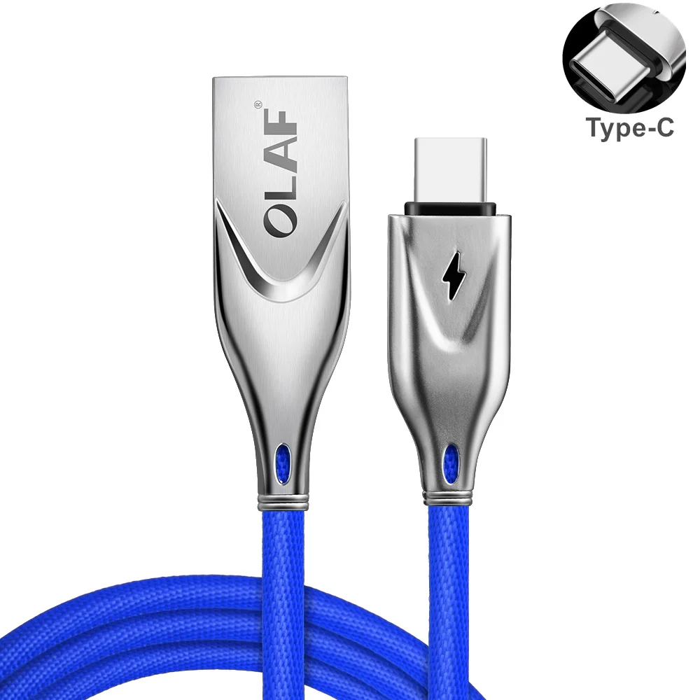 Олаф usb type C кабель для быстрой зарядки USB C кабель для передачи данных type-c кабель для зарядного устройства USB для samsung S9 S8 Note 9 8 Xiaomi mi8 huawei USB-C - Цвет: Blue