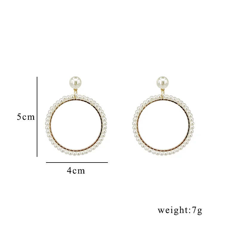 

2019 New fashion women jewelry handmade beads round heart shape drop earrings pearls geometry big hollow dangle earring P29