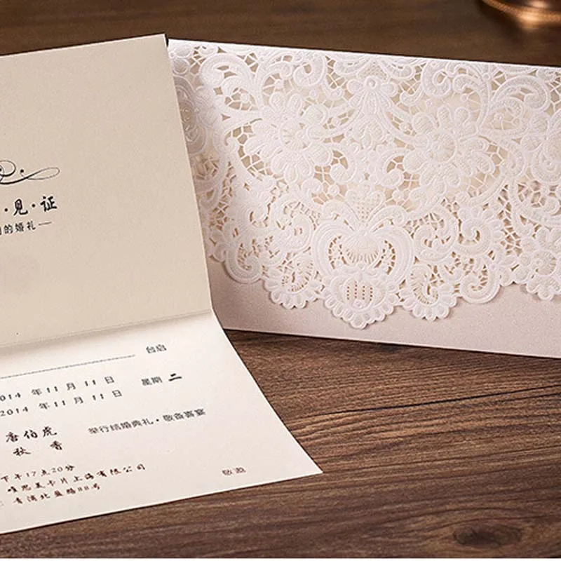 100 шт./лот лазерная резка свадебные пригласительные карты с тиснением цветочные