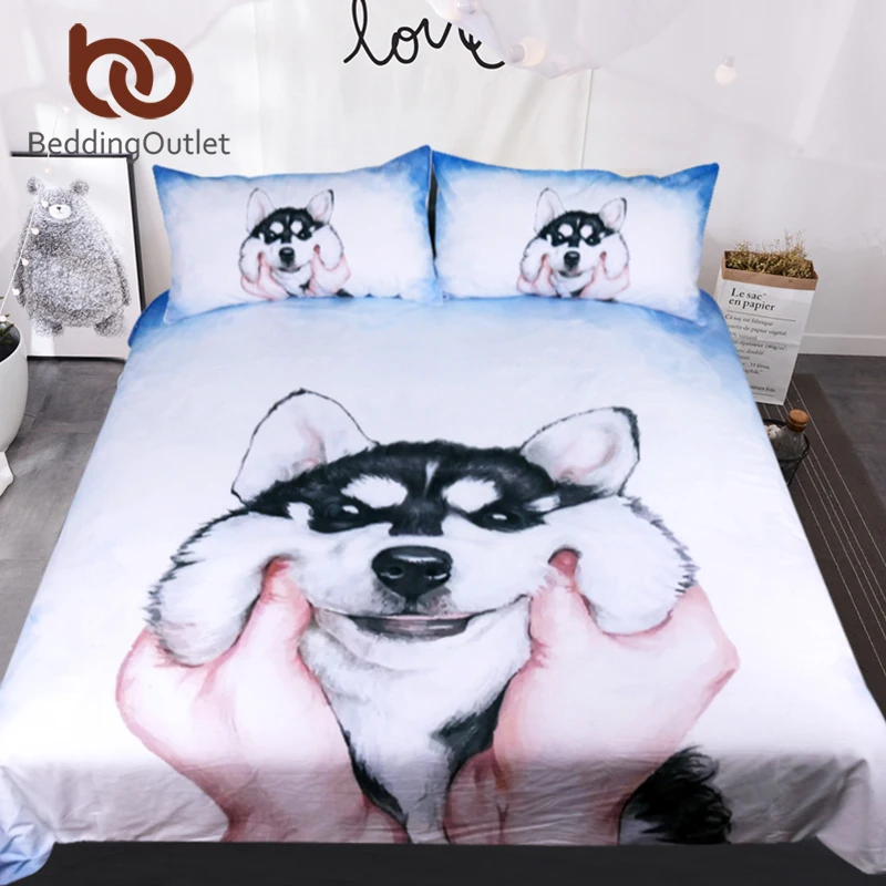 Постельные принадлежности Outlet Husky Puppy Комплект постельного белья queen King акварельный пододеяльник с наволочками постельный комплект для детей постельное белье с животными 3 шт