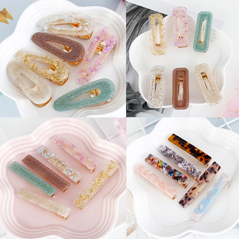 YAOLOGE 38 Style Sweet Women Girls Acrylic Geometric Rectangle Hair Clips Tin Foil Sequins Hairpins Barrettes Headbands Headwear