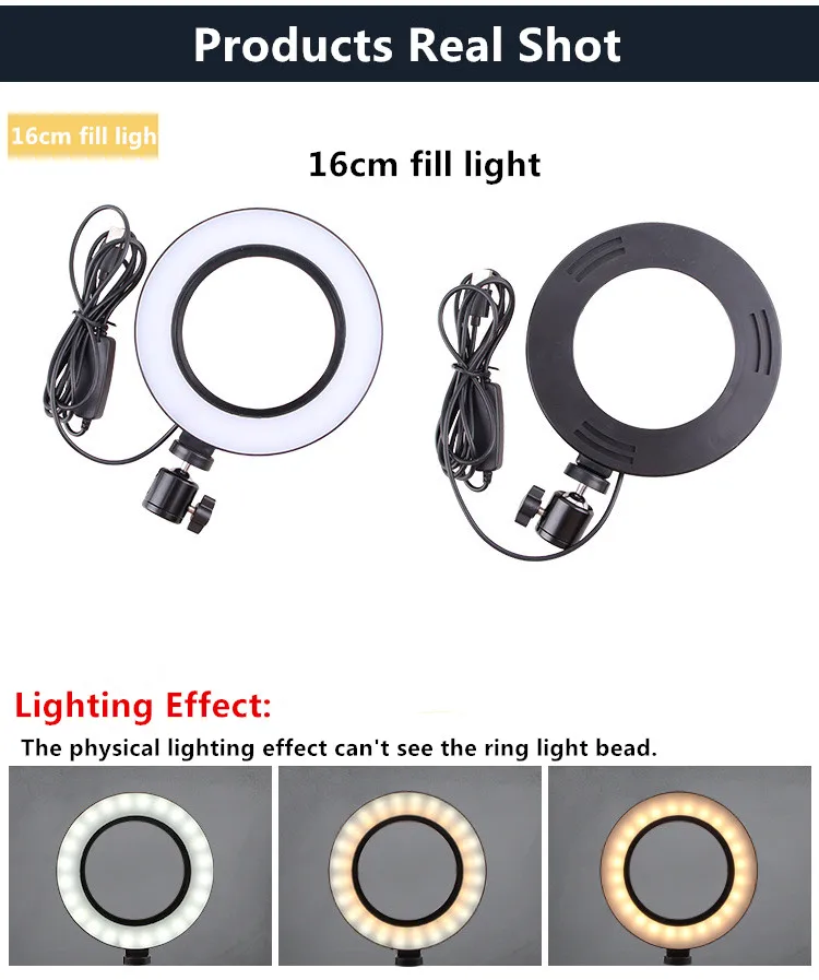 Светодиодные кольца 16/26 см 5600 K 64leds селфи кольцо лампы фотографическое освещение с штатив держатель телефона USB разъем Фотостудия