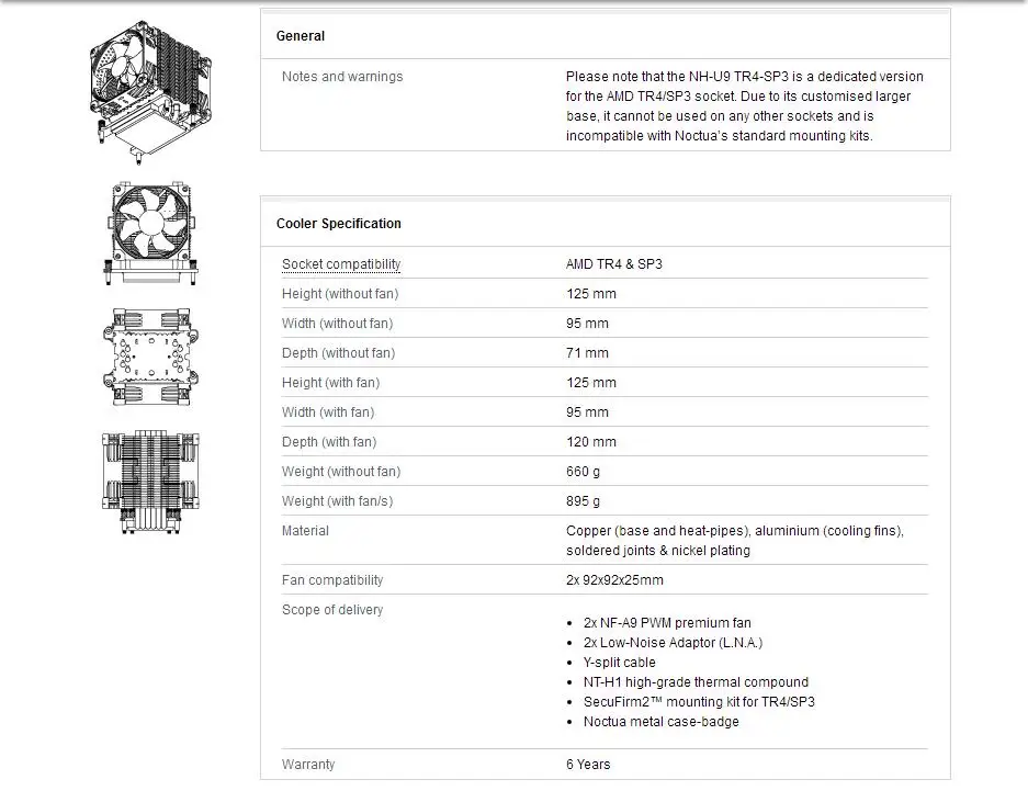 Noctua NH-U9 TR4-SP3 TR4-SP3 процессор AMD cpu TR4 компьютер процессорные кулеры вентиляторы охлаждающий вентилятор содержит тепловые составные кулеры