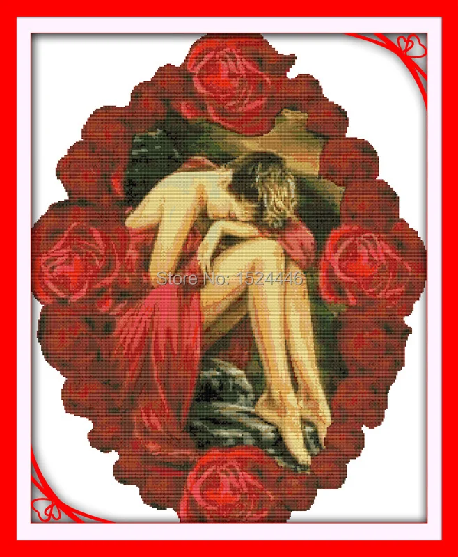 Роза и красивая женщина цветок Картина Декор считает Печать на холсте DMC наборы