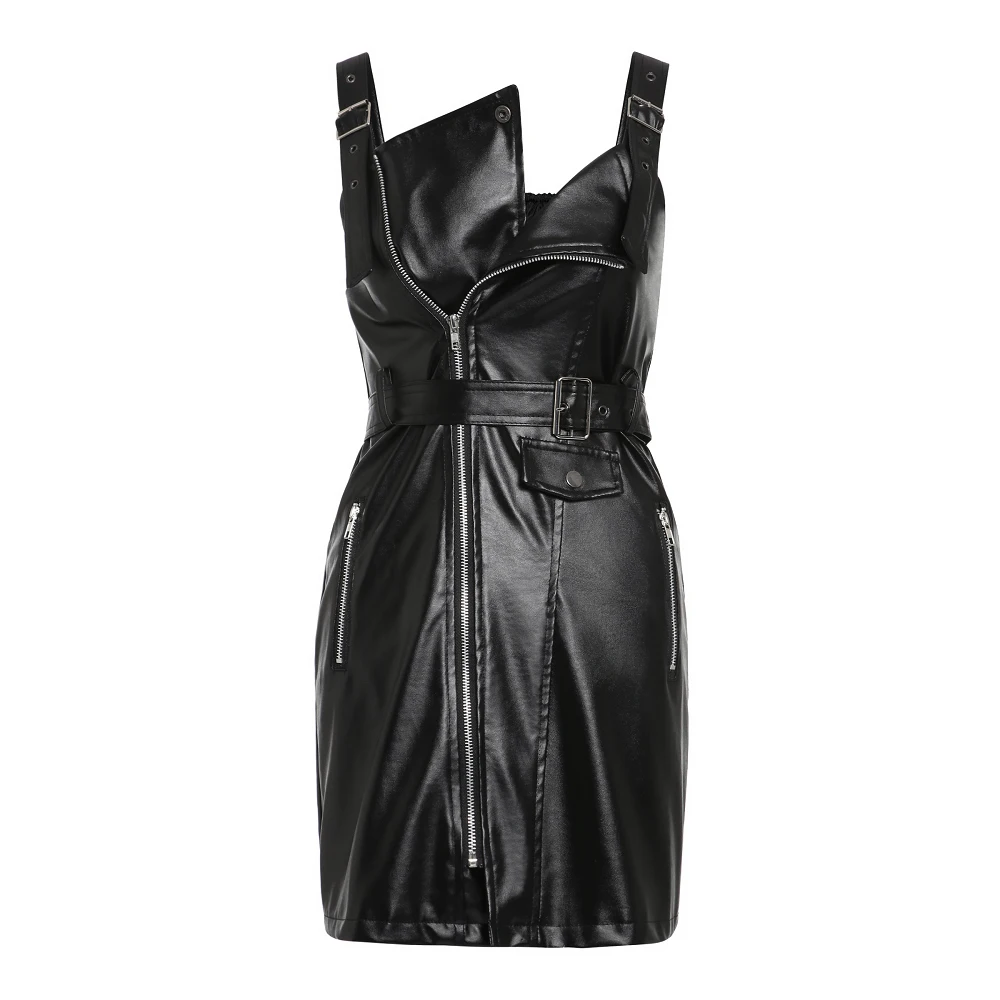 Young17 искусственная кожа Готический Черный Короткие Bodycon платье Для женщин