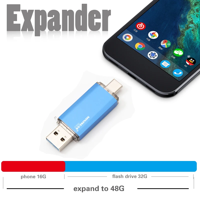 Miniseas OTG usb3.0 & type c usb флэш накопители 16 Гб оперативной памяти 32 встроенной 64 ГБ 128